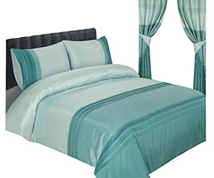 Sterling Mill Duck Egg Luxury Pleated Faux Silk Duvet Cover Set Super King | Luxury Faux Silk | Elegant Pleated Design | Includes 2 Pillowcases | Super King 260 × 220 cm