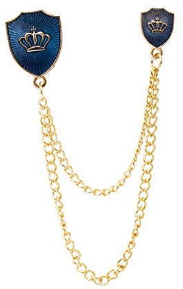 Chevalier Bleu et Or Bouclier avec symbole de couronne et chaîne de suspension, Badge pour costume de mariage, fête, chemise, collier, accessoires pour homme