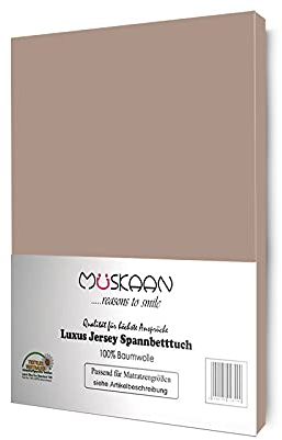 Müskaan Spannbettlaken 180x200 cm – 200x200 cm | 100% Baumwolle Jersey Bettlaken – Weiches Spannbetttuch für Matratzen bis 22 cm Höhe – Taupe