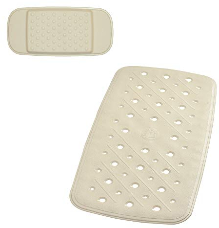 RIDDER Wannenset – Badewanneneinlage, Wanneneinlage, Badematte und Kopfpolster, Nackenpolster ca. 36x71 cm + 13,5x30 cm, Promo, beige | Made in Germany | Schadstofffrei | TÜV geprüft