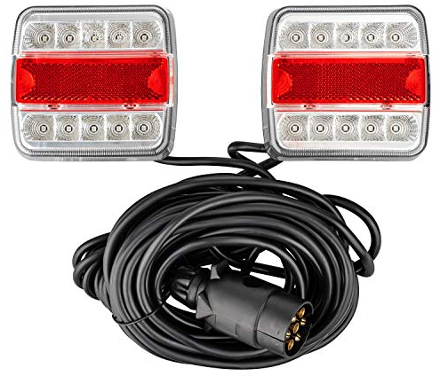 AUTOLIGHT 24 LED Rückleuchten für Anhänger mit Magnet 12 Volt mit E4 Prüfzeichen verkabelt 7-Polig 7,5m Kabel 14 LED's je Leuchte Rücklicht Beleuchtung 4 Funktion Wasserdicht