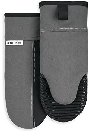 KitchenAid Beacon zweifarbiges rutschfestes Ofenhandschuh-Set, Kontur-Silber/Onyx-Schwarz, 14,6 x 33 cm, 2 Stück