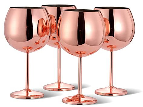 Oak & Steel – 4 vasos de cóctel Gin Tonic de acero inoxidable (XL 700 ml) – oro rosa/cobre – sólido e irrompible, regalo para cumpleaños, bodas y San Valentín