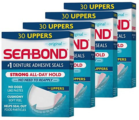Sea-Bond Secure Denture Adhesive Seals, Original Uppers, Zinc-Free, All-Day-Hold, Mess-Free, 30 Count (Pack of 4)