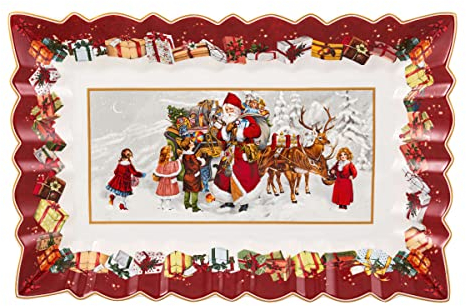 Villeroy & Boch Toy's Fantasy Kuchenplatte Santa und Kinder 35,5 x 23 cm Rot Grün Weiß Festlich Nostalgisch Weihnachtsdeko Gebäckplatte leicht kombinierbar, Weihnachtsgeschirr, Premium Porzellan