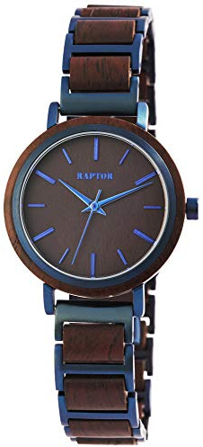 Raptor Beauty Damen-Holzuhr Edelstahl Faltschließe Natur Analog Quarz RA10207 (Leadwood)