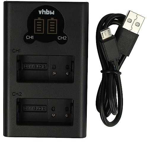 vhbw Dual USB Ladegerät kompatibel mit Leica Q Kamera Camcorder Action Cam-Akku - Ladeschale mit Display