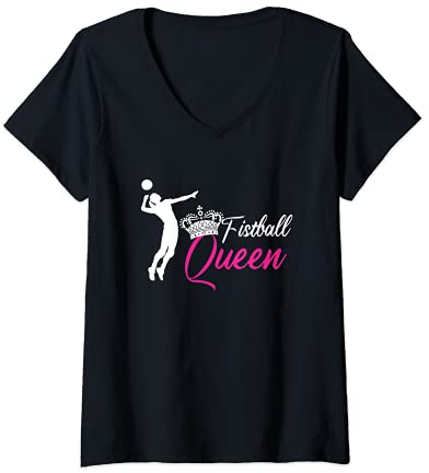 Damen Faustball Queen Frau T-Shirt mit V-Ausschnitt