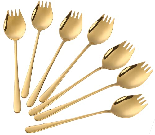 Buyer Star Sporks 6-pack 18/8 Stainless Steel Sporks for Everyday Household Use, 7.6-Inch / 1.6-Ounce/Ice Cream Spoon & Salad Forks, Fruit Appetizer Dessert (Silver)