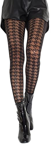 Gi&Gi Collants voilés 40 deniers avec cheville en coton pour femmes caractérisés pied de poule lorsque l'optimisme est à la mode. N.1396.., Noir , L/XL