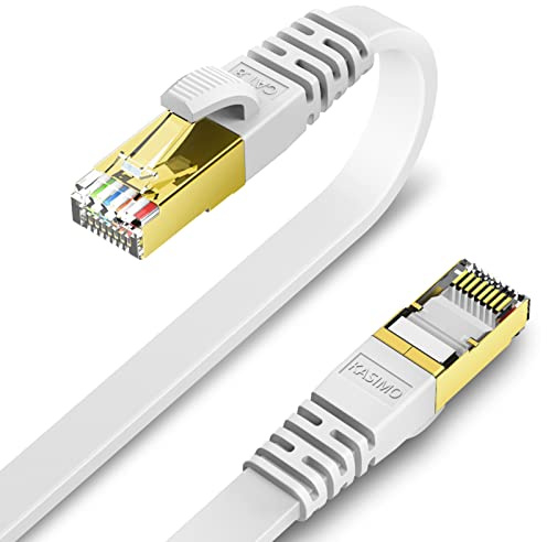 KASIMO Cat 8 Flat Ethernet Cable 2M 2Pack Internet LAN Cable 40Gbps 2000MHz High Speed Network Patch Cable White SSTP Ethernet Cord with RJ45 Gold Plated Connector for Router Modem Switch Gaming