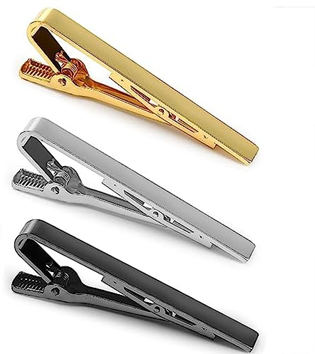 3 Stück Tie Clip Set ，herren Krawattennadel，Dünn Krawattenklammer，Für Valentinstag, Weihnachten, Jubiläum, Party, Meeting(Gold, Silber, Schwarz)