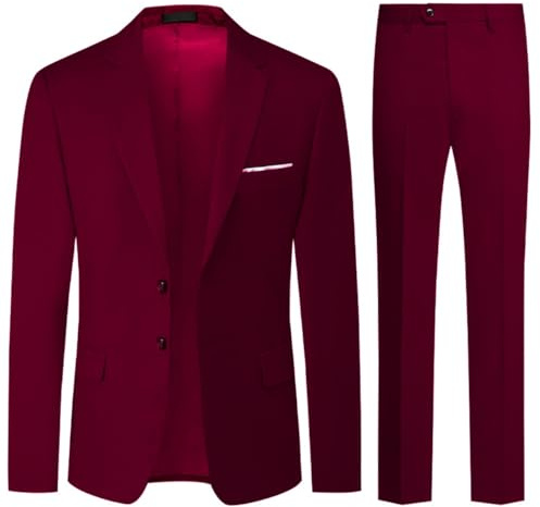 Allthemen Traje de Hombre de 2 Piezas de Ajuste Delgado de un Solo Pecho Trajes de Dos Botones Boda Pantalones de Chaqueta de Negocios Burdeos S
