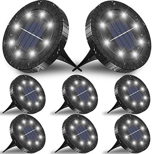 FLOWood Solar Bodenleuchte Aussen 8 Stück, 6000K Solarlampen für Außen 8 LED Solarleuchten Garten Wasserdicht Schwarz Kunststoff für Deck, Garten, Gehweg, Rasen, Hof, Kaltweiß