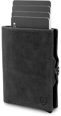 Lederhand® Swipe Vintage – Premium Wildleder Geldbörse handgemacht für Herren und Damen Portemonnaie Aluminium Kartenhalter mit Münzfach und Platz für 10 Karten mit RFID NFC Schutz | (Schwarz)