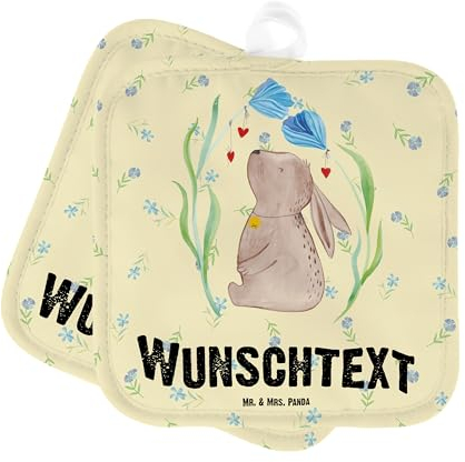 Mr. & Mrs. Panda Personalisierte Topflappen Hase Blume - Geschenke, Kindergeburtstag, Kaninchen, Schwangerschaft, Ostern, Geburtstag, Topfuntersetzer, Personalisiert, Personalisierter Ofenhandschuh