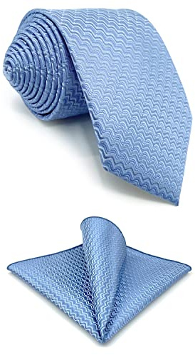 S&W SHLAX&WING Baby Blue Steel Blue Ripple Herren-Krawatten für Anzug-Jacken-Krawatten-Set mit passendem Einstecktuch, 147 cm