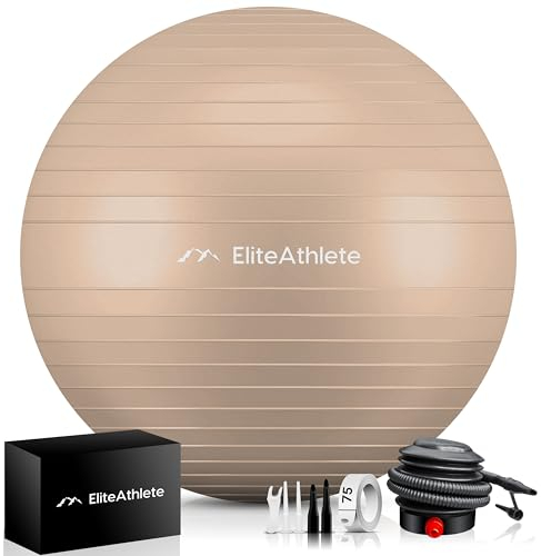 EliteAthlete Gymnastikball Sitzball Büro ergonomisch mit Anti Burst System - Fitness Pilates Schwangerschaft - Schwangerschaftsball Fitnessball Yogaball - Yoga Ball 65cm inkl. Luftpumpe