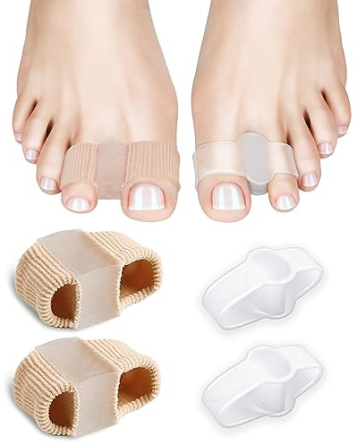 PGRODE Bunion Toe Separators Gel Bunion Corrector Soft Big Toe Spacers for Feet Women Men Toe Correct, Elasticity Hammer Toe Straightener with 2 Loops (2 Nylon+2Gel)