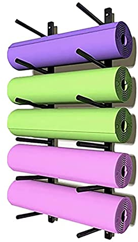 LOHXA Yoga Mat Holder Yoga Mat Holder Wall Mount 6-Slot, Save Space Exercise Mat Organizer For Foam Roller/Brick/Crash Mat/Sports Sweat Towel, Custom Width
