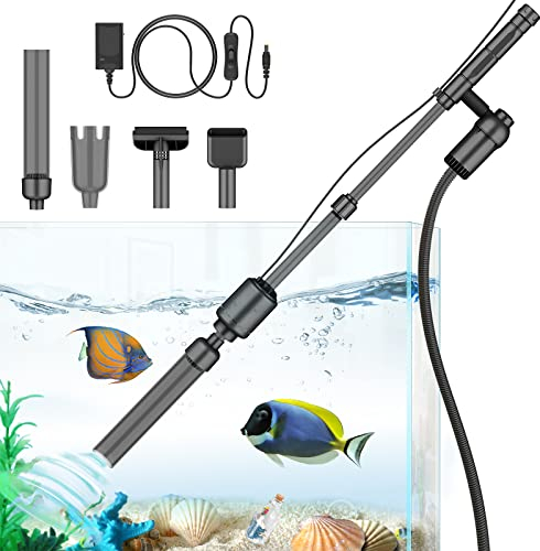 bedee Aquarium Mulmsauger Elektrische, 6 in 1 Aquarium Reinigungsset für Aquarien Algen Kies Schmutz Reinigung Wasserwechsel Aquarium Kit DC 12V 18W/Schwarz