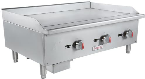 EMPURA 48 4-Burner Countertop Gas Griddle | Flat Top Grill Hot Plate with Thermostat Control for Food Truck Restaurant | 120,000 BTU | 18H x 48W x 31D, Stainless Steel (LP Conversion Kit Included)
