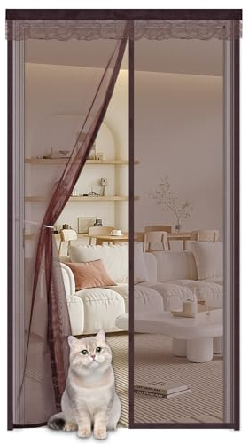 Moustiquaire Porte Fenetre Aimantée Magnétique 85x200cm,Maille Très Dense Rideau Anti Insecte Mouche Avec Ruban Adhésif, Moustiquaire Magnétique,Sans Perçage,Marron
