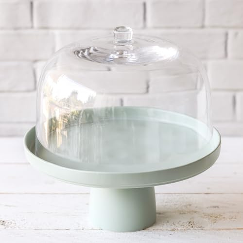 Home of Cake Tortenplatte mit Fuß Puro medium, Pastellgrün Matt, Ø 27 cm | mit Glashaube