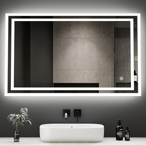 Boromal LED Badspiegel Dimmbar 120x70cm Schminkspiegel mit Beleuchtung 3 Lichtfarbe 3000-6500K Schminkspiegel Kosmetikspiegel Badezimmerspiegel mit Beleuchtung LED Spiegel Wandspiegel Lichtspiegel