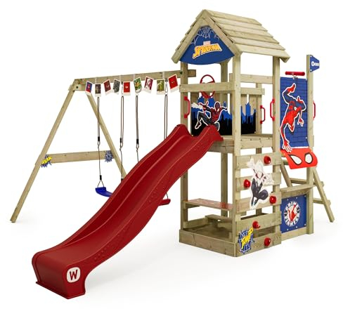 MARVEL's Spider-Man Adventure play tower by Wickey - climbing frame, climbing tower, garden play equipment for children - outdoor wooden garden playground with sandpit