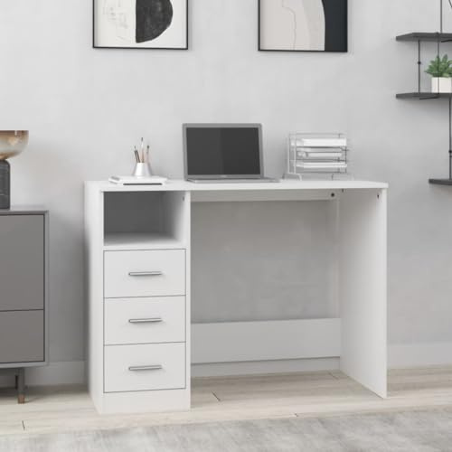 PIXZSSI Schreibtisch mit Schublade Weiß Holzwerkstoff 102x50x76 cm Bürotisch mit Schubladen Buromöbel Schreibtisch Gross Writing Table Computertisch Computer Schrank Desk with Drawers