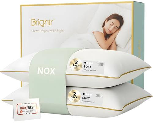 Brightr® ‘Nox’ 2 Pack Luxury Hotel Down Alternative Pillow for Neck Pain | Shoulder and Spinal Support Pillow for Side Sleepers | Osteopath Recommended | Height Adjustable | Soft