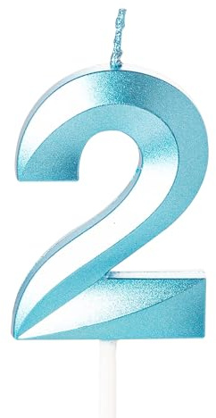 Blaue Geburtstagskerze Nummer 2 für Kuchen, 2. Geburtstag, Kuchendekoration für 2-jährige Jungen