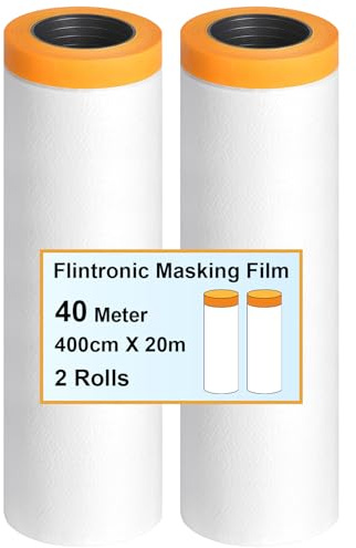 flintronic 2 x Abdeckfolie mit Klebeband, 400cm x 20m Selbstklebende Malerfolie Malerband, Zum Schutz von Autos Wänden Staub & Spritzschutz, für Innen Selbstklebende Malerfolie mit Klebeband