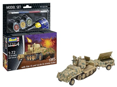 Revell Model Set 63293 SWS with Flak43 and Sd.Ah58 Ammo Trailer 1:72 Scale Unbuilt/Unpainted Plastic Model Kit with Accessories