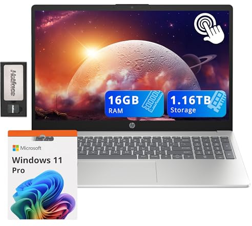 HP Pavilion Computer portatile con touch screen HD da 15,6, Intel i3-1215U, 16 GB di RAM, 1,16 TB di archiviazione (SSD da 1 TB + docking station da 160 GB), grafica Intel UHD