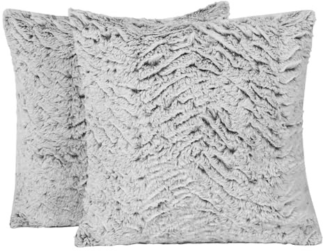 OHS Fluffy Cushion Covers 45 x 45, Faux Fur Two-Tone Super Soft Sofa Cushion Covers for Living Room Bedrooms Decorative Square Throw Pillows with Zipper - Set of 2, Grey