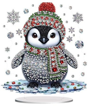 Demiawaking Diamond Painting Weihnachten Tiere Set, Kristall DIY Diamant Malerei Tischdeko Weihnachtsdeko, Diamant Painting Weihnachten Deko Kinder Erwachsene Geschenke (Pinguin)
