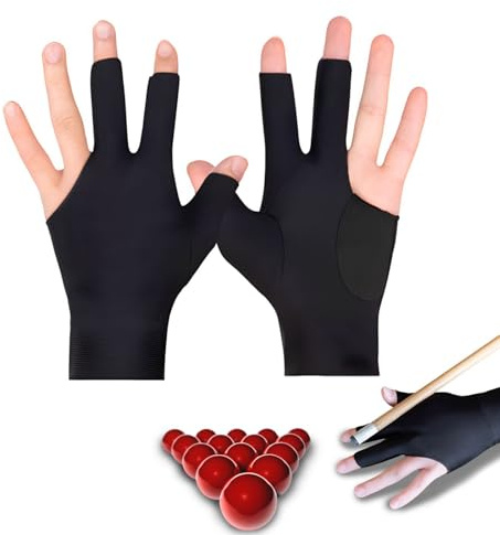 DALAETUS 2 Stück Snooker Handschuh - Linke Hand Rutschfeste Billard 3-Finger Spandex Zubehör für Mann und Frau, Schwimmbad