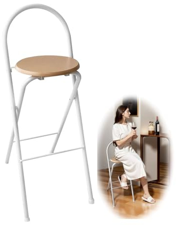 Sgabello Da Bar Pieghevole Con Schienale Sgabello Pieghevole Portatile Altezza Seduta 65cm/70cm/75cm Moderni Sgabello Alto Cucina Portante125kg Nessun Montaggio Sedie Da Pranzo Per Ufficio Giochi(Wood
