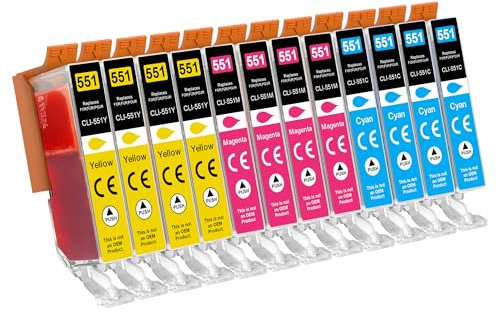 Jhaan 551 XL Kompatibel für Canon CLI-551 XL Druckerpatronen für Canon Pixma MX925 IP7250 MG5650 MX725 MG6450 IX6850 MX920 MG5550 IP7200 MG6650 MG5450 (12er-Pack)