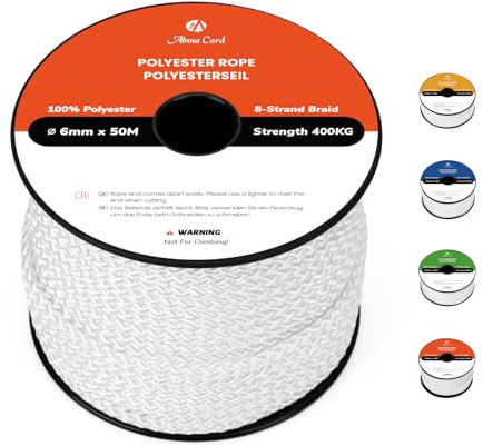 Abma Cord Polyesterseil Schnur Seil 6mm x 50m auf Spule - Weiß