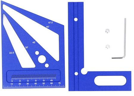 3D Multi Angle Measuring Ruler Woodworking Layout Square Tool 22.5‑90 Degree Protractor Aluminum Alloy (Blue)