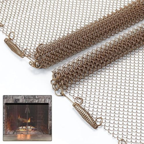 Lot de 2 rideaux en maille pour cheminée, grille de cheminée en métal, grille décorative, empêche les étincelles de s'échapper pour les cheminées à bois et au gaz