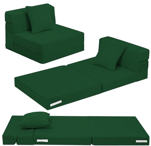 MeMoreCool Cord Spielsofa Kindersofa, Glow-Kinder Sofa, Kinder-Klappsofa, Flip-Sofa Kindercouch, Z-Bett, kindersofa ausklappbar, Bodenbett, Klappcouch für Spielzimmer, Grün