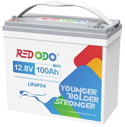 Redodo 12V 100Ah Mini (1PACK）Batterie Lithium，LiFePO4 Batterie Intégrée 100A BMS，1/2 de l'Espace, 18% de Poids en Moins et Jusqu'à 15000 Cycles pour Camping-cars, Hors Réseau Electrique
