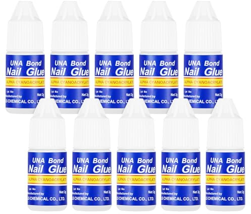 Pegamento Uñas Acrilicas Set, 10 pcs x 3 g Pegamento de Uñas Postizas, Rápido Adhesivo de Uñas Puntas, Profesional Pegamento para Reparar Artificiales Uñas, Adhesivo Uñas Postizas