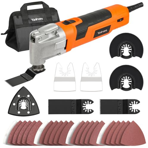 Yunirvana Oscillating Multi Tool with Portable Bag，300W 6-Speed Multi Tool,15000-22000 RPM Variable Speed Multitool,3° Oscillating Angle,Quick-Lock & Multiple Operation Accessories