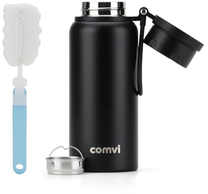 Maqash Vacuum Flask for hot Drink 1Liter (12 Hrs hot and Cold)- 100% BPA Free Stainless Steel Insulated Flasks - Water Bottle 1L - Black