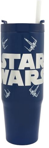 Star Wars Lucas - Bicchiere termico da 900 ml con cannuccia e coperchio, prodotto ufficiale di Polar Gear Vehicles, tazza da viaggio a doppia parete in acciaio inox